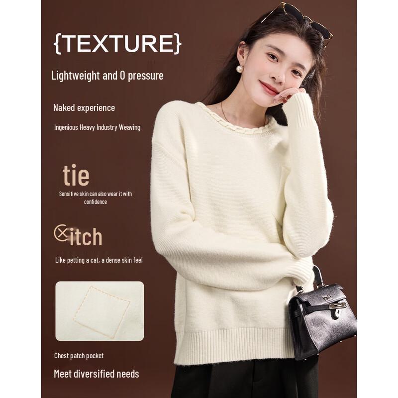 Demana Women's Petite Elegant Cable Knit Round Neck Sweater