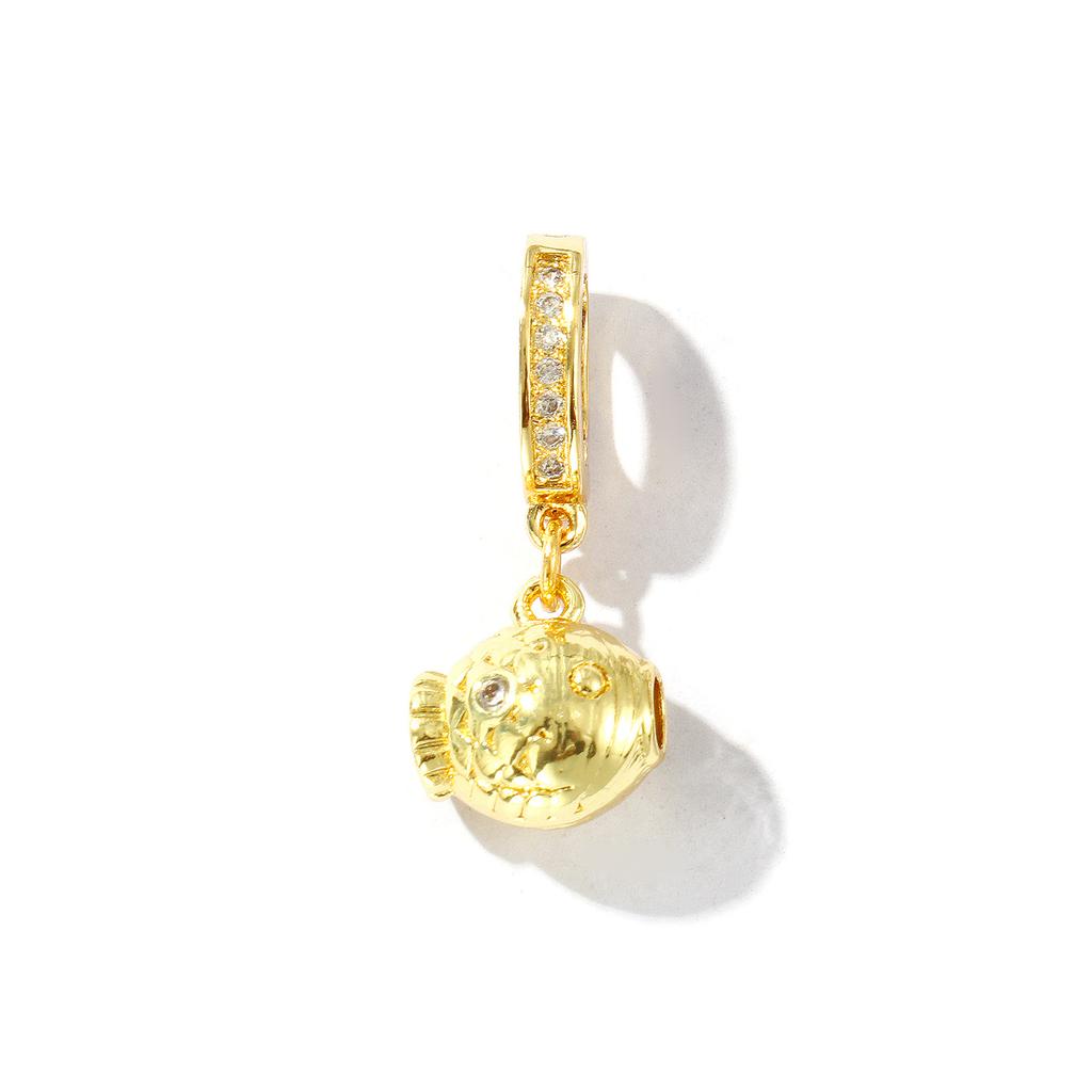 1 Piece Ocean Charms Clear Cubic Zirconia Fish Turtle Clasp Brass 18K Gold Plated Pendant DIY Necklace Keychains Jewelry Making
