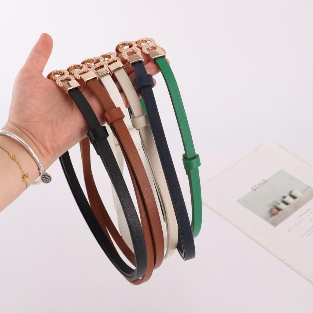 Elegant Multi-Color Thin Belt with Exquisite Metal Buckle