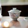 Japanese Style Hand-painted Lily Gaiwan Handmade White Porcelain Tea Bowl Tea Cup Kung Fu Tea Set