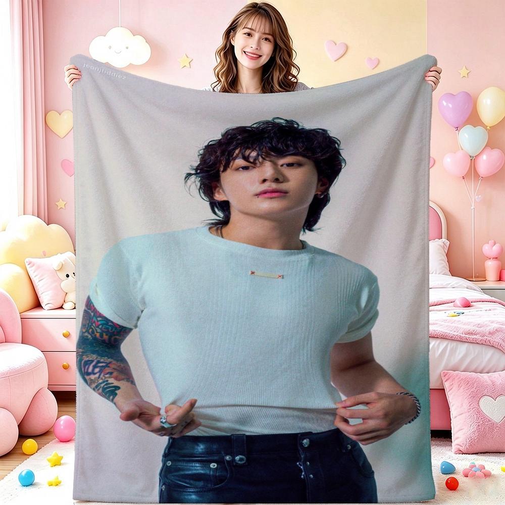 Young Man Against Purple Floral Background Theme Blanket Cozy Comfortable Throw Blanket For Living Room Sofa Bedroom Bed Lightweight Home Decor