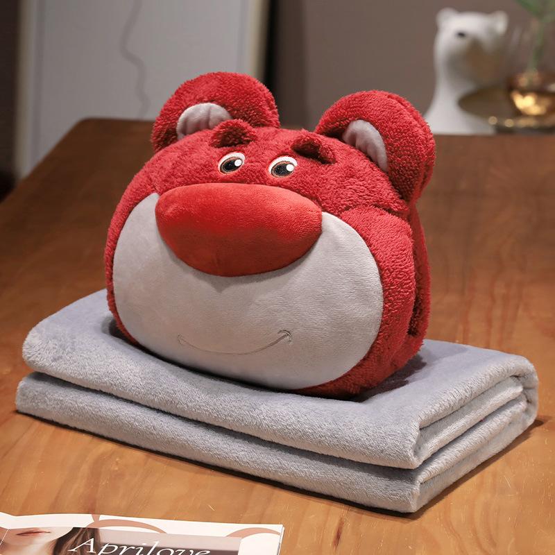 

Strawberry Bear Pillow Blanket 3-in-1 Nap Pillow Hot Water Bag Warm Hand Cover Office Nap Magic Strawberry Bear Hand Cover 25 * 30cm hand cover + blanket