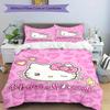 3pcs Hello Kitty, Pink Pattern Breathable Polyester Bedding Set Soft Duvet Cover and 2 Pillowcases,Suitable for All Seasons, 082668b