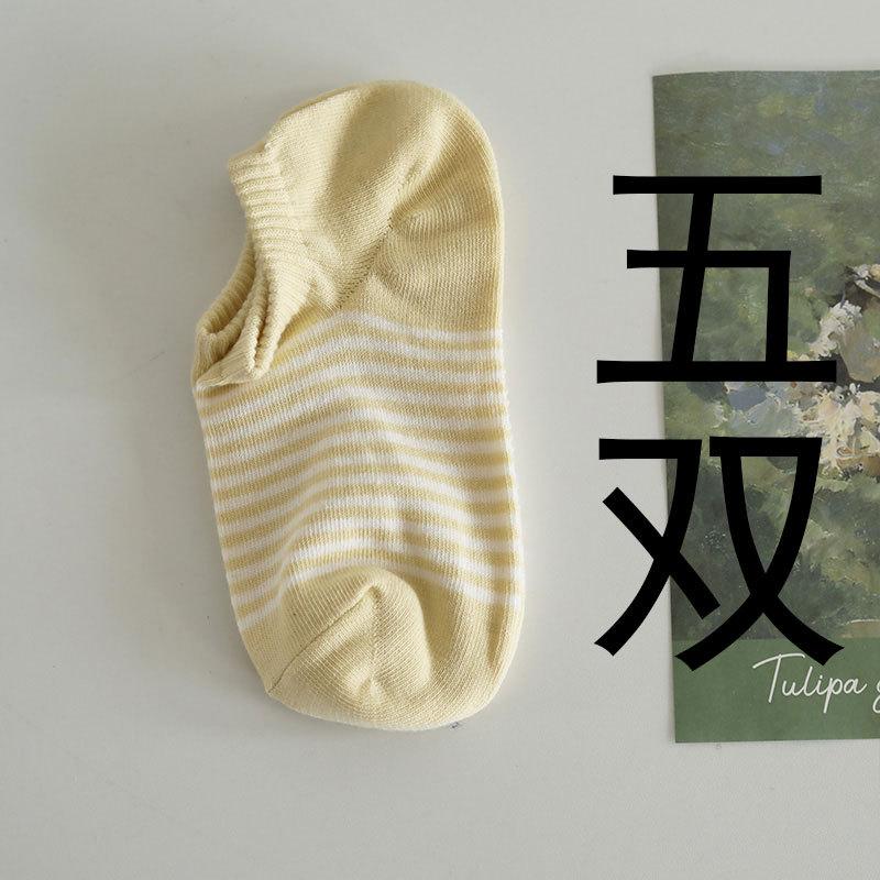 5 Pairs Of Summer Low-Top Boat Socks Shallow Retro Cotton Socks Do Not Fall Off With Korean Striped Invisible Socks