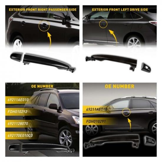 2X Exterior Front Door Handle Black for RX330 Lexus GX470 RX350 RX400h 2003-2009