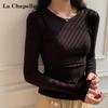 La Chapelle Women's Fishbone Design Slim Fit Long-Sleeve T-Shirt