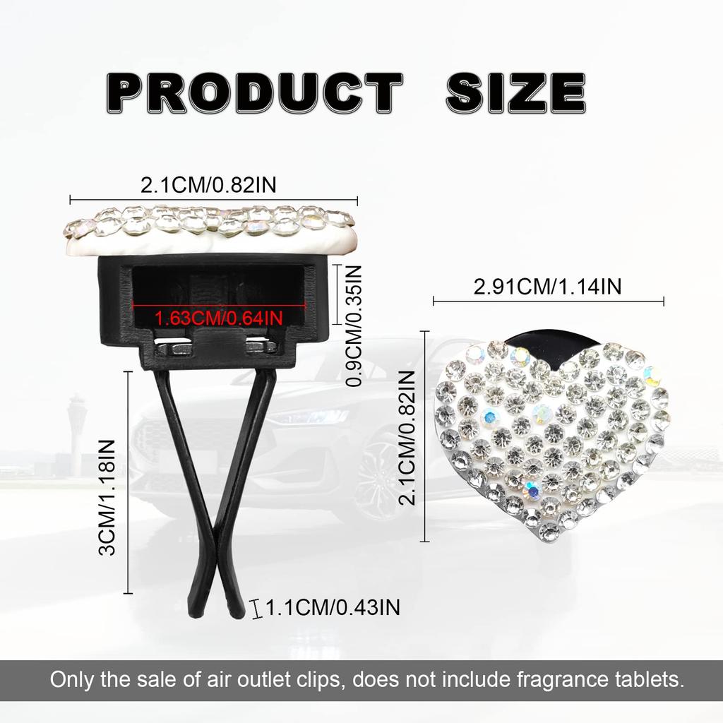 RBOKO 2pcs Car Air Vent Clips,Bling Crystal Heart Charm Car Air Vent Clip,Car Air
