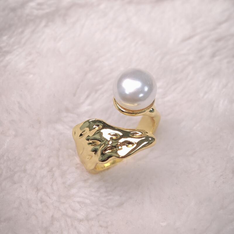 Baroque Imitation Pearl Irregular Rings for Women Men Unique Personality Design Wide Opening Rings Banquet Jewelry Accessories