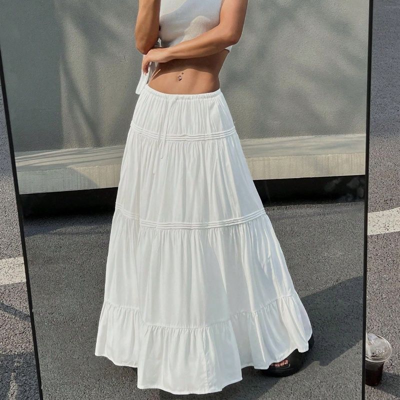 White Midi Skirt Spring Summer 2025 New European and American White Skirt Versatile Casual Cake Skirt Women