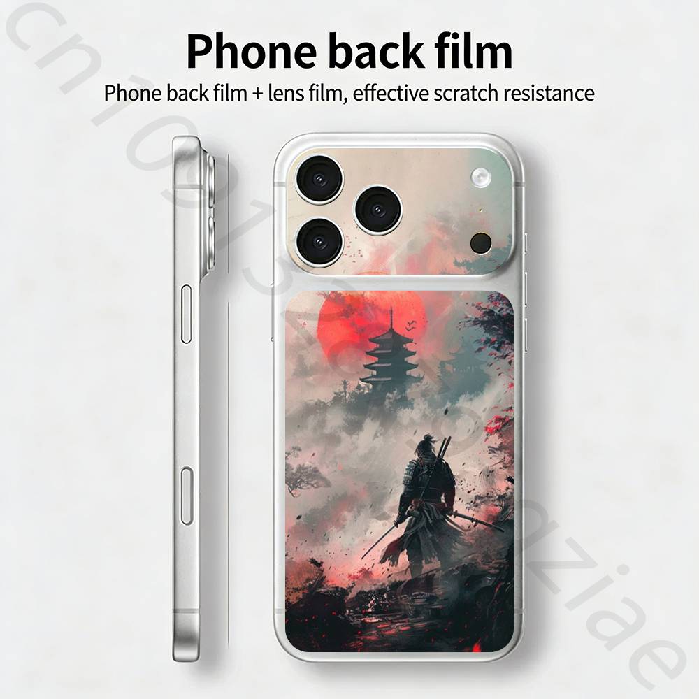 Japanese Bushido Samurai For iPhone 17 pro Max /17 pro Full Cover Decal Skin Wrap 3D Colorful Rear Protective Sticker Film