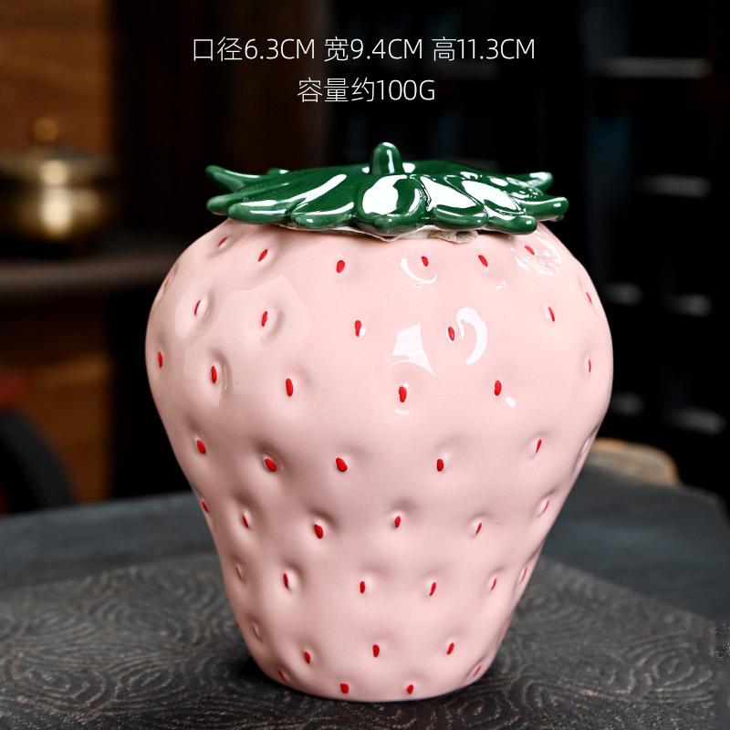 

Банка для клубничного чая Китайская креативная керамическая банка для хранения черного чая Герметичная банка Влагозащищенная мини-банка для хранения Индивидуальность розовый
