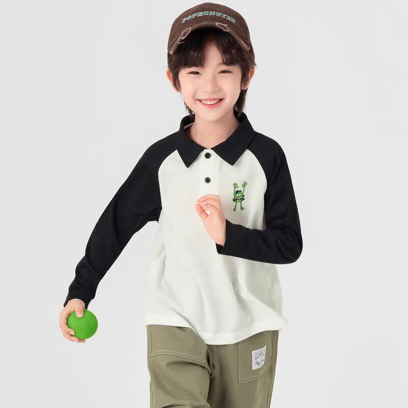 Boys' Little Monster Print Raglan Polo T-Shirt