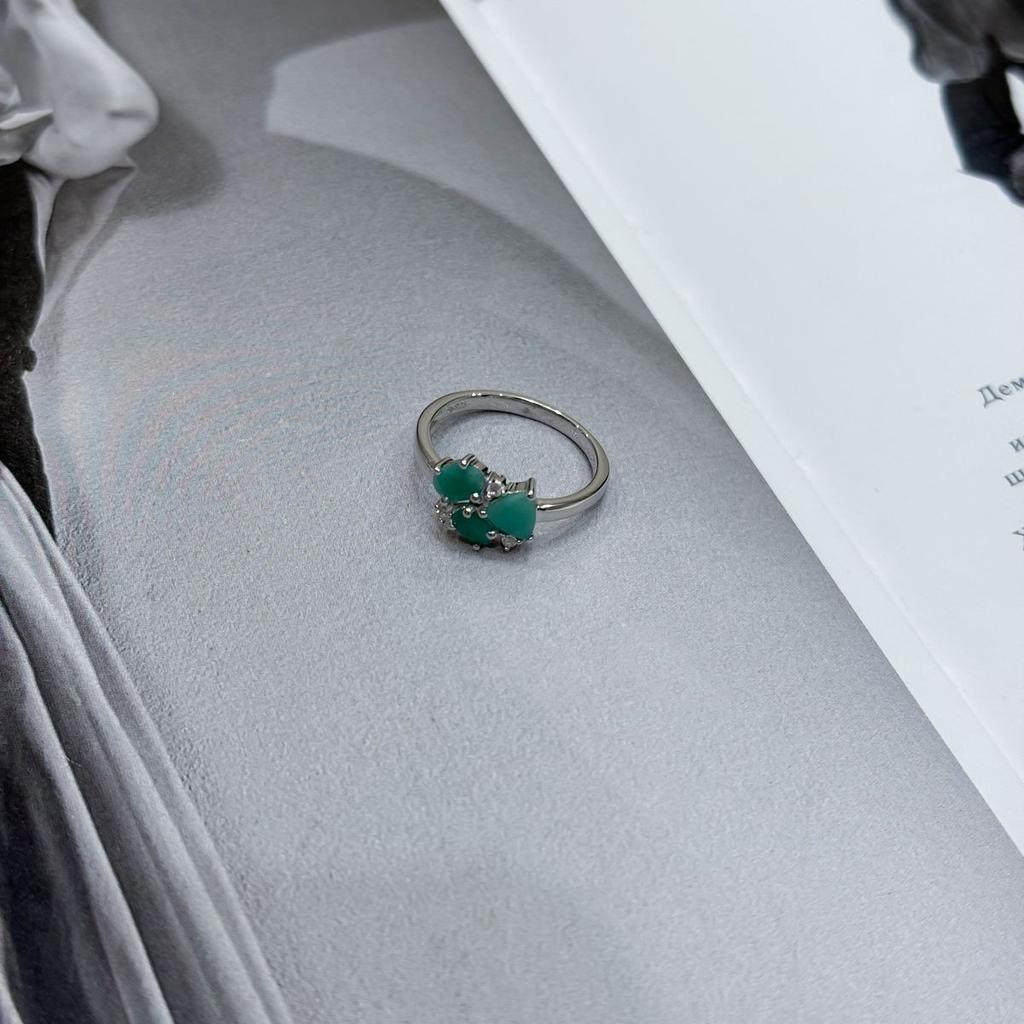 Silver Ring with Natural Emerald, Cubic Zirconia, Weight of the Product 2.4 G (2172291)