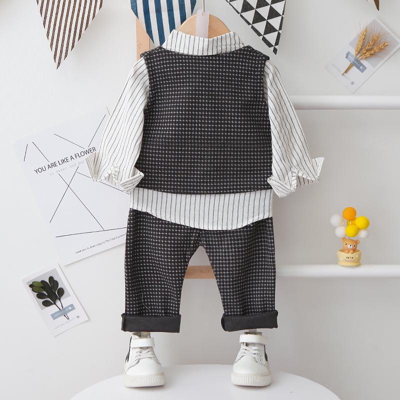 2024 Spring & Autumn Baby Boy Houndstooth Suit: Vest, Long Sleeve Shirt, and Pants