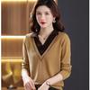 Stylish Knit Patchwork Pullover Top, Women's  Long Sleeve Sweater for Fall and Winter