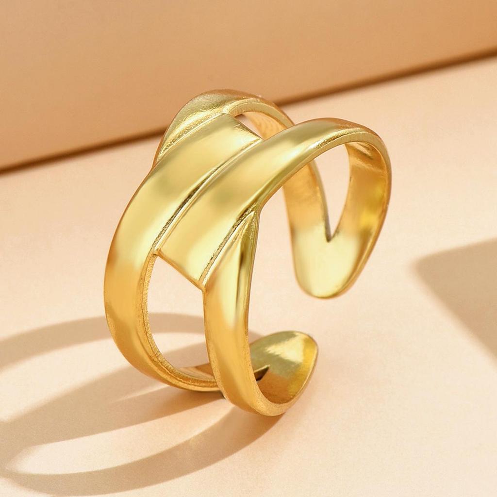Women's Geometric Weave Stainless Steel Open Ring