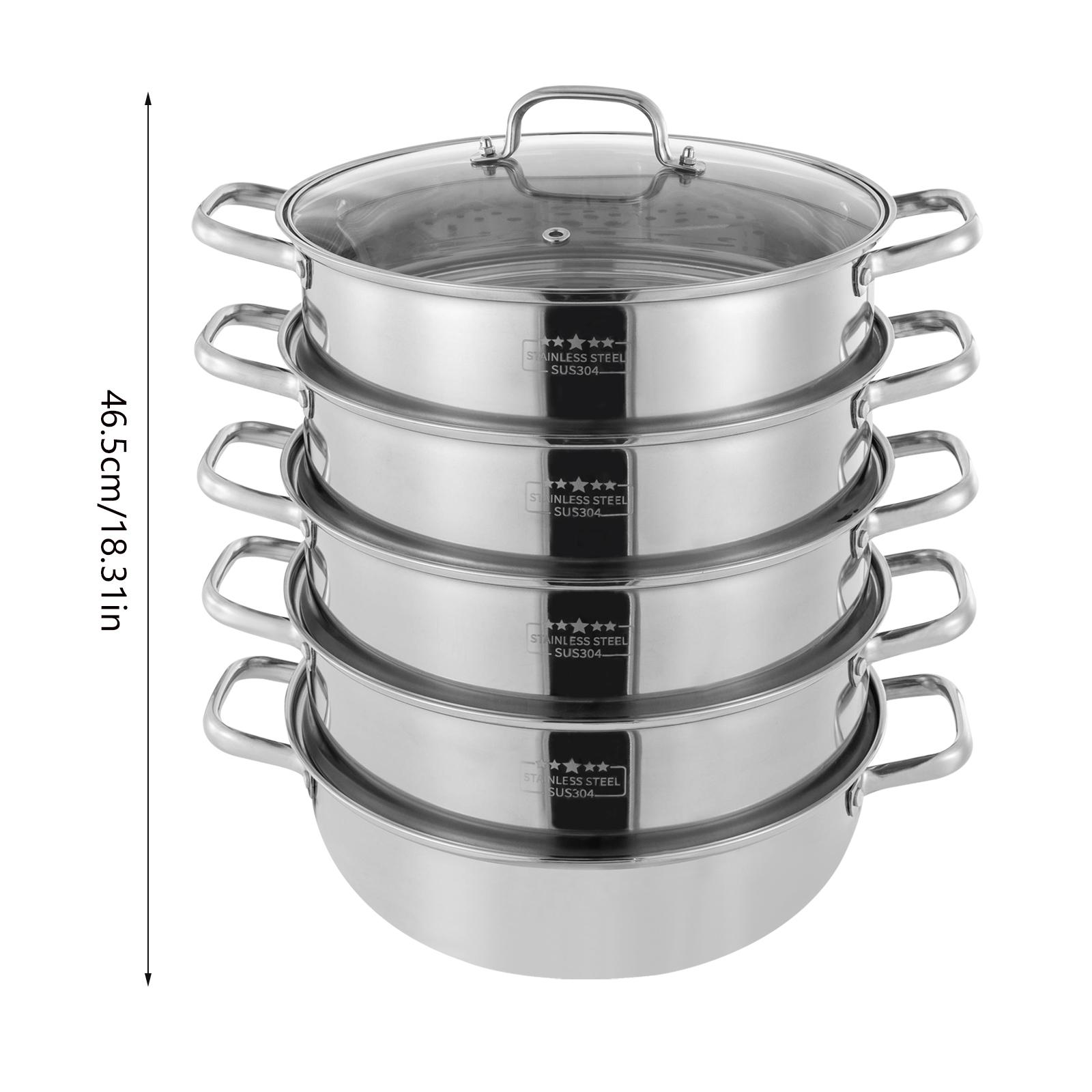 

5-уровневая 26/28/30/32 см пароварка сковорода для приготовления пищи овощная кастрюля из нержавеющей стали серебристого цвета со стеклянной крышкой france