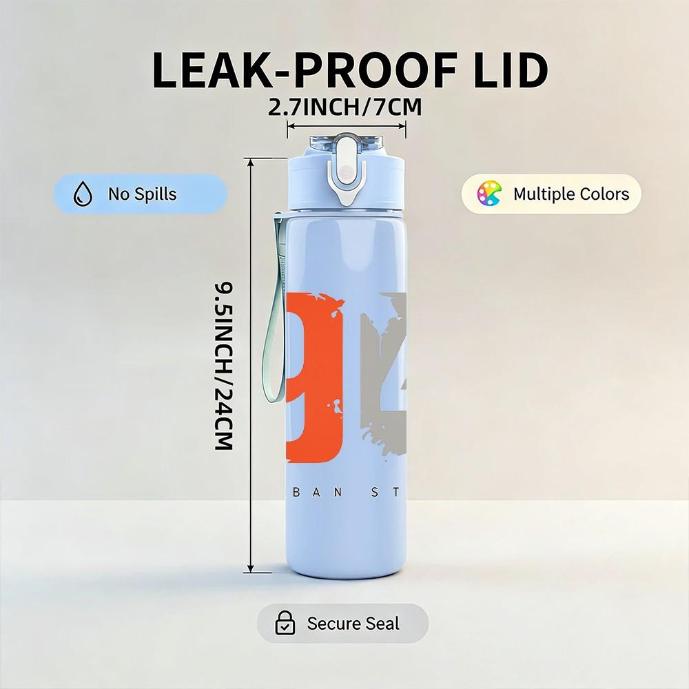 1PC 94 Urban Style Number Print 750ml Color Plastic Sports Water Bottle Leakproof Flip Straw Lid Suitable for Sports Office Home Use