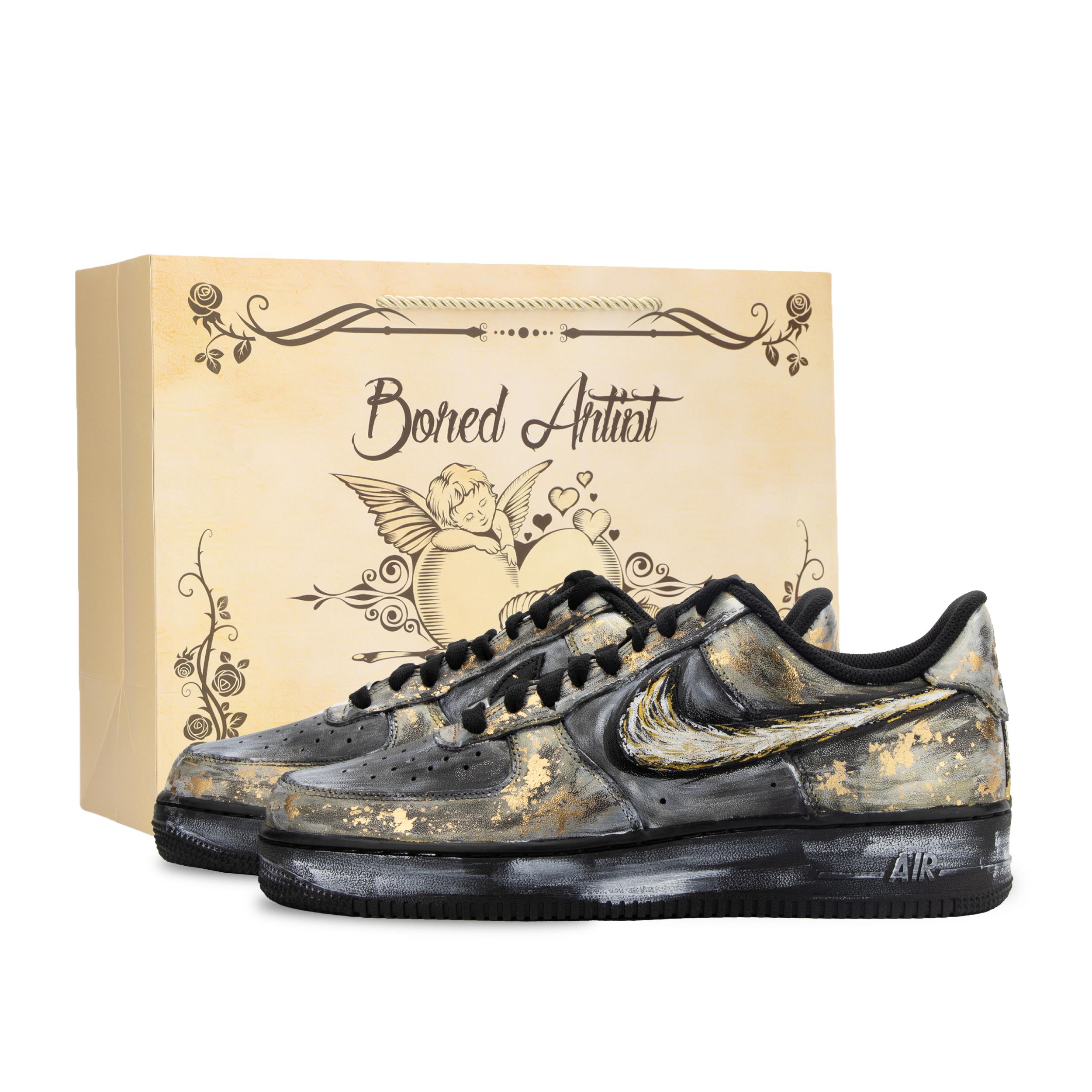 

Nike Air Force 1 Skateboard Shoes Unisex Low Top Black/Gold CW2288-001(Team445-) 40