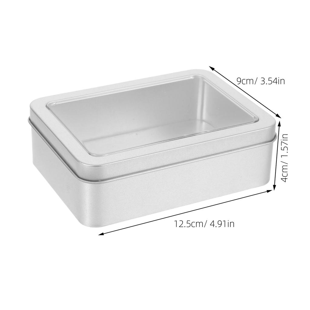 4Pcs Small Tin Box with Lid Rectangular Tinplate Container Clear Window for Snacks Cookies Candies Cards Keys Portable Kitchen