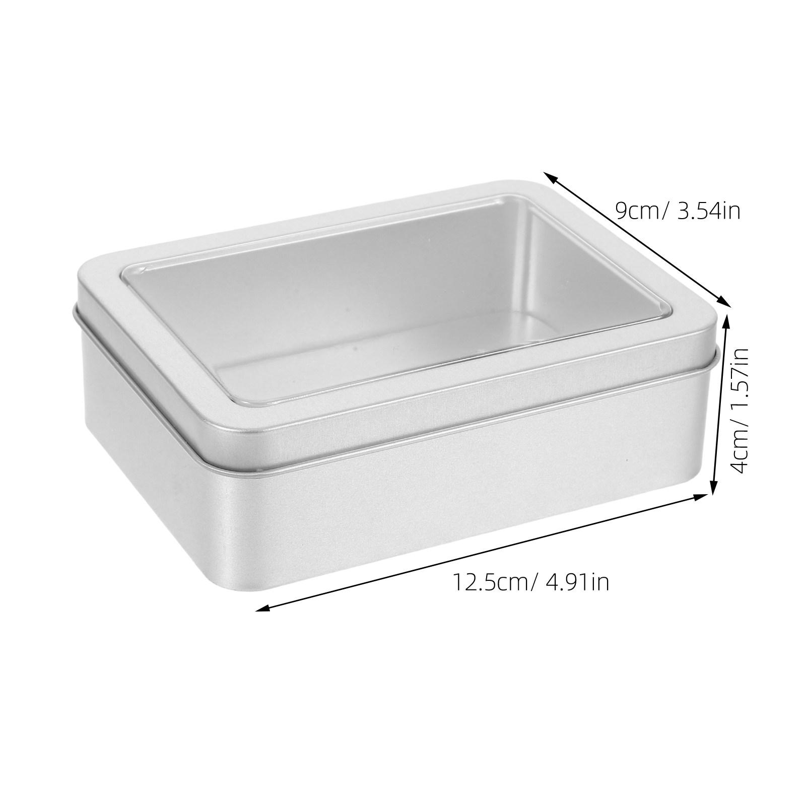 

4Pcs Small Rectangular Metal Tin Box with Transparent Lid Elegant Tinplate Storage Container for Biscuits Candy Treats Household срібний