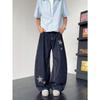 Frühling und Herbst Stickerei Spaß Sterne gewaschen alte Jeans Herren und Damen Krummschwerter locker Nische Weite Hosen