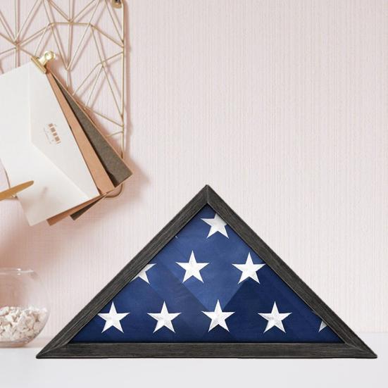American Flag Display Case Wooden Triangle Flag Holder Smooth Edge Burr Free Rustic Wall Mounted Flag Box Memorial Flag Holder