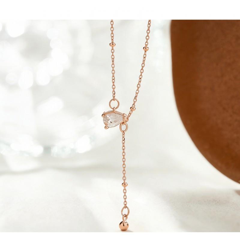 Womens Waterdrop Necklace Luxury Tassel Pendant Shiny Clavicle Chain