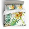 Fruits Duvet Cover Set, Soft Toned Exotic Pineapple Tropical Diet Food Illustration, Decorative Bedding Set With Pillow Shams