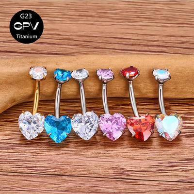 G23 Bauchnabelpiercing mit herzförmigem Zirkonia Titan Implantatqualität Mode Klassisch Frauen Piercing Zirkonia Bauchnabelring