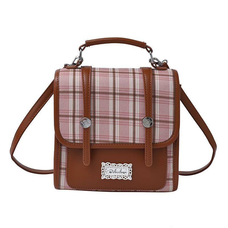 Retro contrasting backpack women's new college style plaid single shoulder messenger bag versatile small backpack