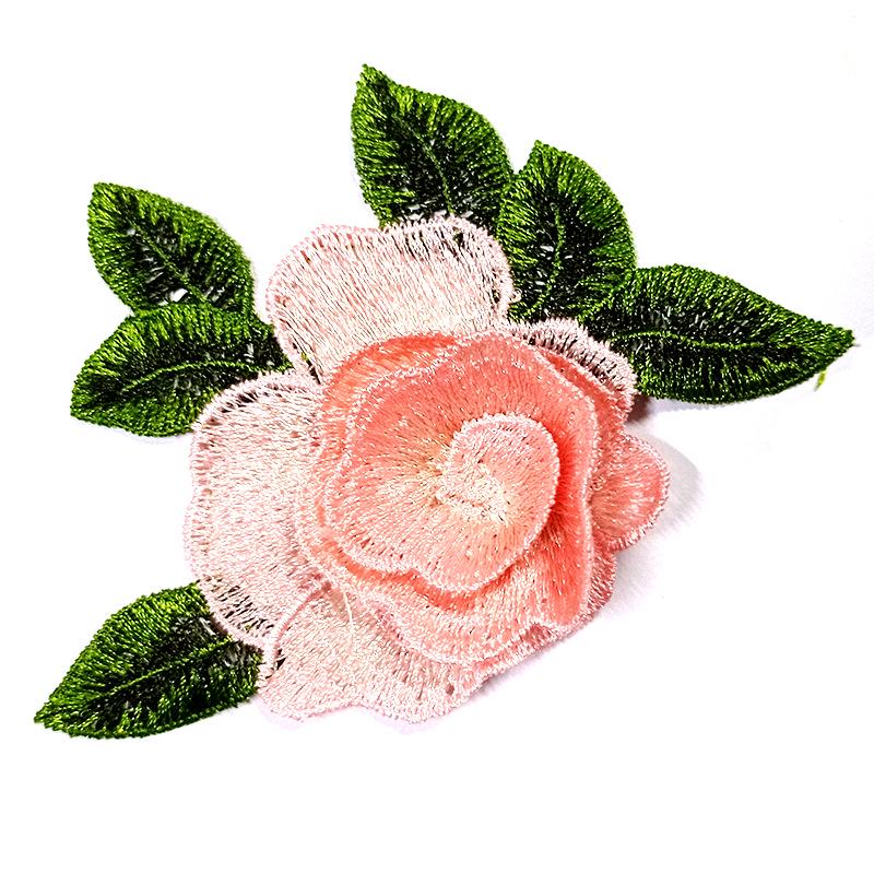 

Многоцветная 3D водорастворимая кружевная нашивка с вышивкой - дизайн розы своими руками светло-розовый