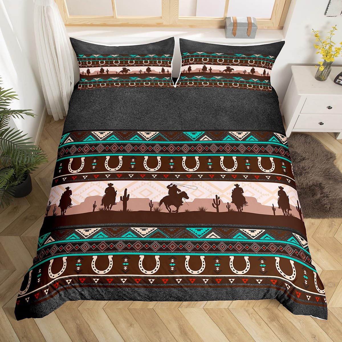 

Horseshoe Duvet Covers for Teens Adults Queen Size Quilt Covers Lightweight Down Room Decor 2 Pillowcases 1 Duvet Cover No Quilt (135x200cm)