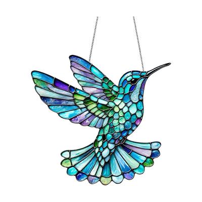 1pc Hummingbird Stained Window Hanging Suncatcher Acrylic Signs Decoration Colorful Hummingbird Pendant Decor Porch Decoration