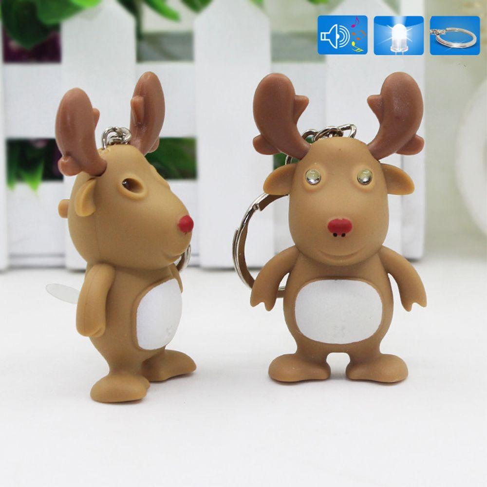 Children's Gifts Deer Shape Vocal Christmas Gift Luminous Key Ring LED Lights Key Chain