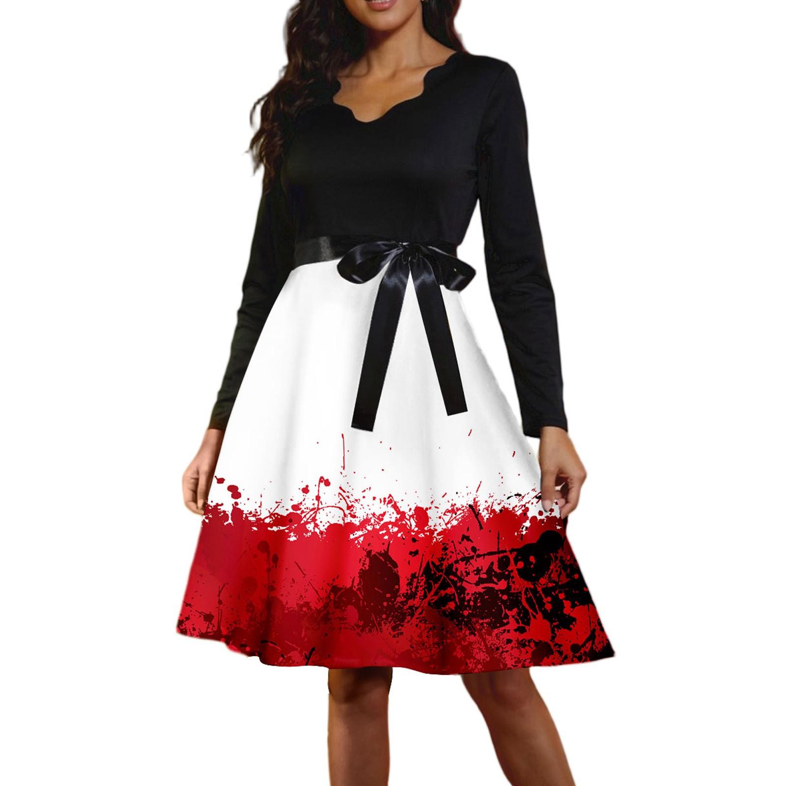 

Женские повседневные модные винтажные длинные платья с длинным рукавом на Хэллоуин и графическим принтом M