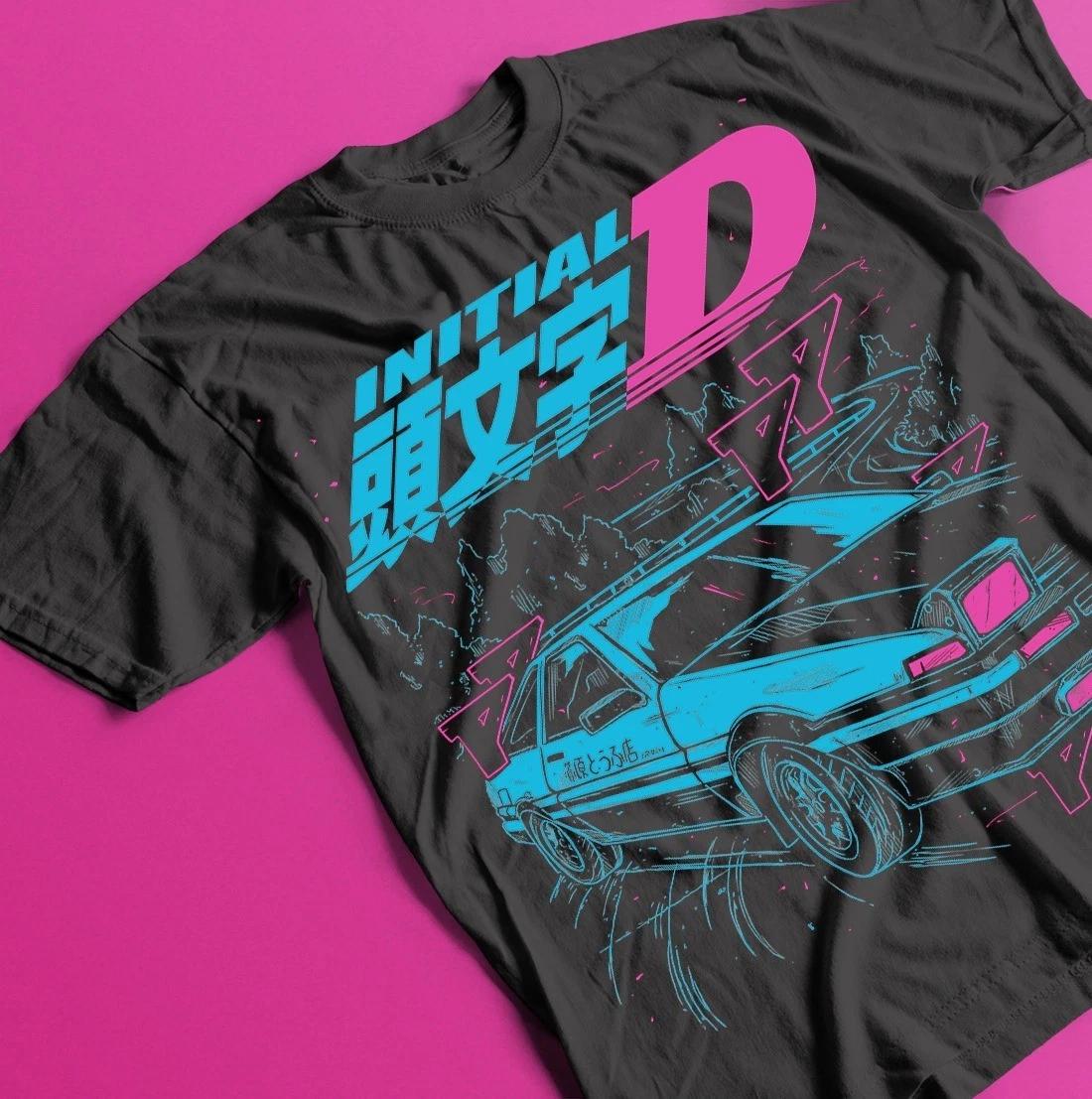 Футболка Initial D Ицуки Фудзивара - Аниме Манга Фильм Унисекс Черная Футболка, JDM M