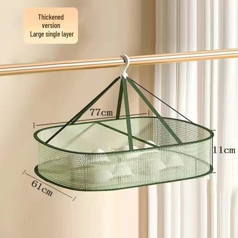 Foldable Double-Layer Drying Basket for Underwear, Socks, and Sweaters - Flat Mesh Hanging Bag.