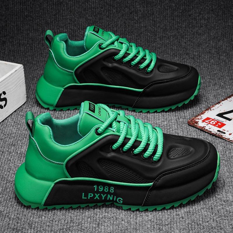 Große Größe Sportschuhe trendige Marke Leder Dad Shoes Frühling Student Herrenschuhe schwarz Laufschuhe