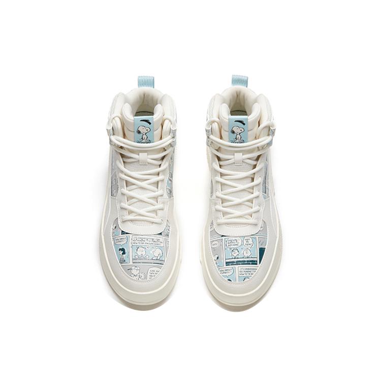 New Snoopy X Anta Life Collection Anti Slip Wear Resistant High Top Skateboard Shoes Men's White Blue 912138011-7