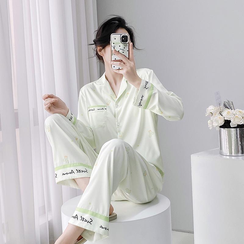 

2025 Women s Acetate Pajama Set: Cardigan, Chest Pads, Long Sleeves & Pants - Lightweight Homewear XL