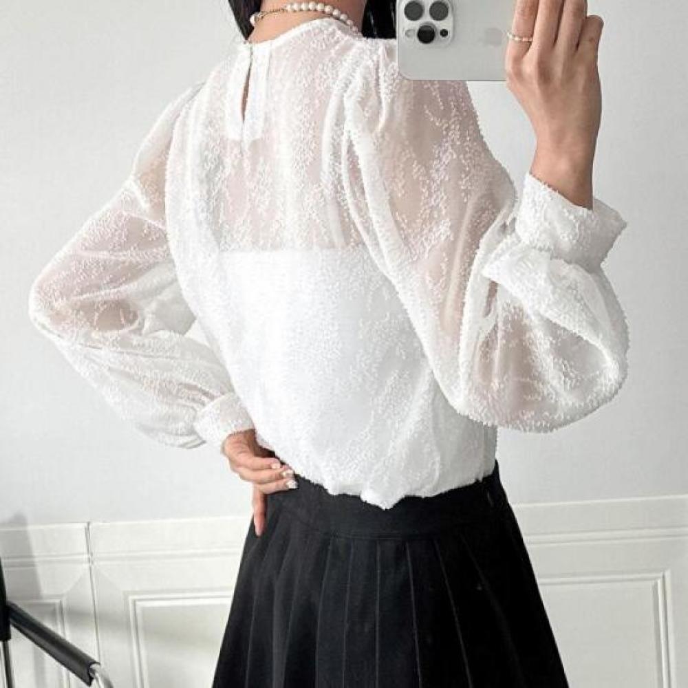 New Arrivals Open Run Sheer Blouse Round Neck Spring Outfit Balloon