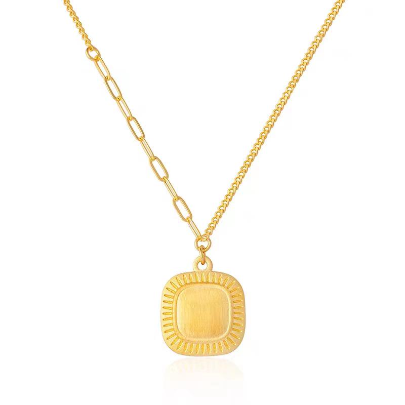 Vietnam Sand Gold-Plated Necklace & Ring Set: Women's Simple Copper Jewelry with Gilded Age Charm.