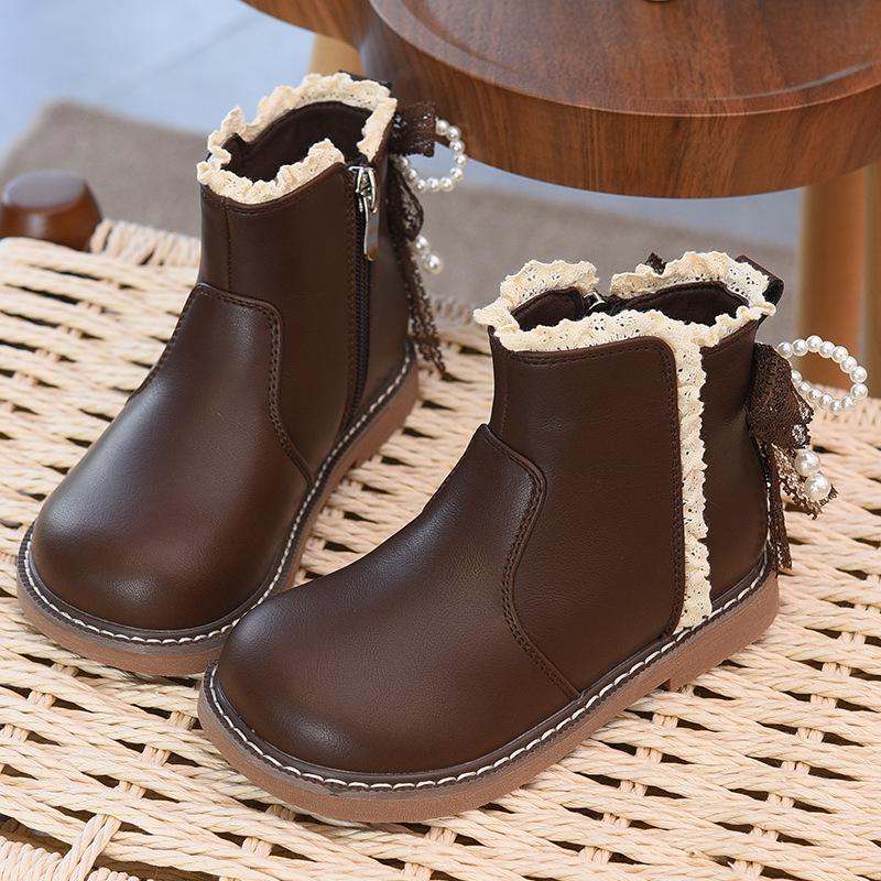 

Girls Leather Boots with Fleece and Bows - Warm Winter Princess Boots for Kids, 2025 New Collection Size 34 - 21.6 cm коричневий