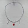 Punk Gothic Red Heart & Sword Pendant Choker Necklace Silver Color Cuban Chain for Women Men Party Daily Y2K Aesthetic Jewelry