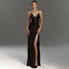 2026 V Neck High Split Long Summer Elegant Slip Dress Women Sexy Backless Bandage Evening Party Dresses Solid Color A-line Slim Fit Hot Girl Clothing
