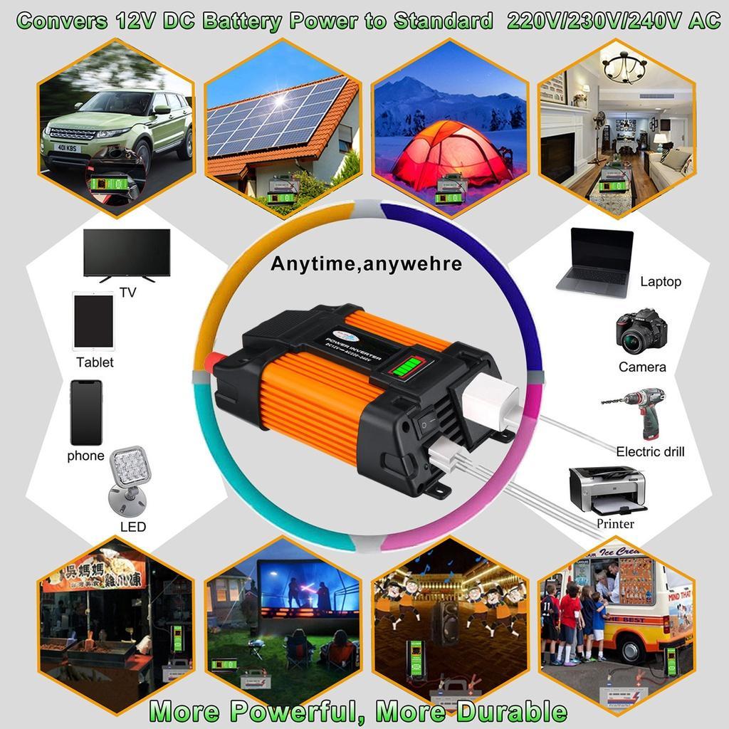 6000W DC 12V to AC 220V/110V Car Power Inverter Charger Converter Voltage Transformer LED Power Display 2 USB Universal Socket