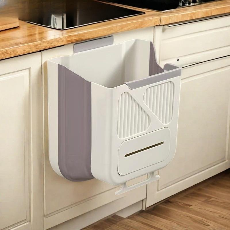 Household collapsible garbage bin cabinet doorKitchen punch-free trash can cabinet door wall-mounted household trash basket