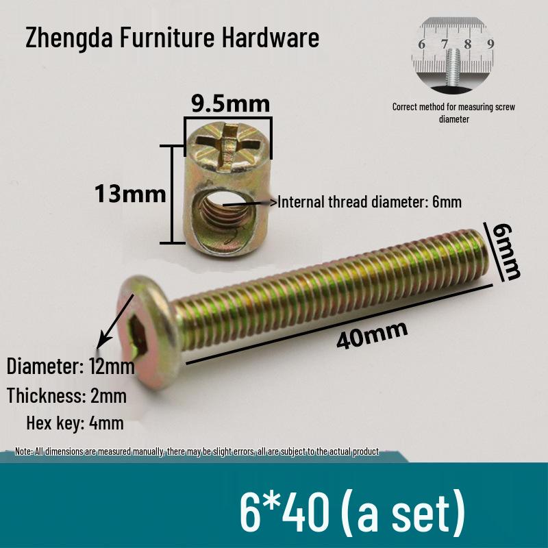 M6 Furniture Hardware: Crib & Bookcase Screws with Cross Hole Nuts, Countersunk Head Screws, Hammer Head Nuts.