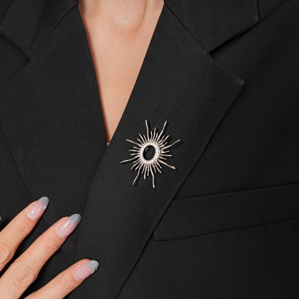 Banquet Zircon Sun Brooch Corsage Ornament Metal Glossy Brooch Long Hollow Sun Pin  Men/Women